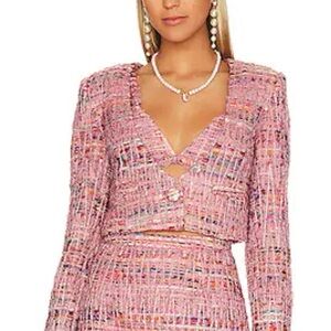 NWT For Love And Lemons Pink Celine Tweed Cropped Blazer